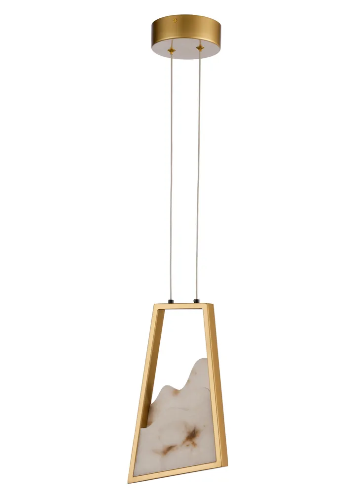 Brass trapezoid pendant with alabaster-style stone panel, model KLN-387