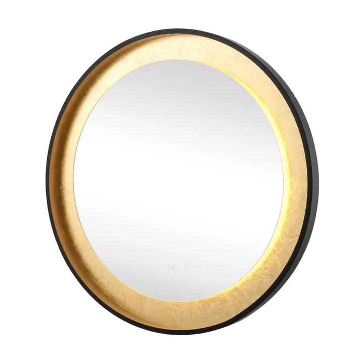 Round LED mirror with gold-leaf inner ring, model KLN-972